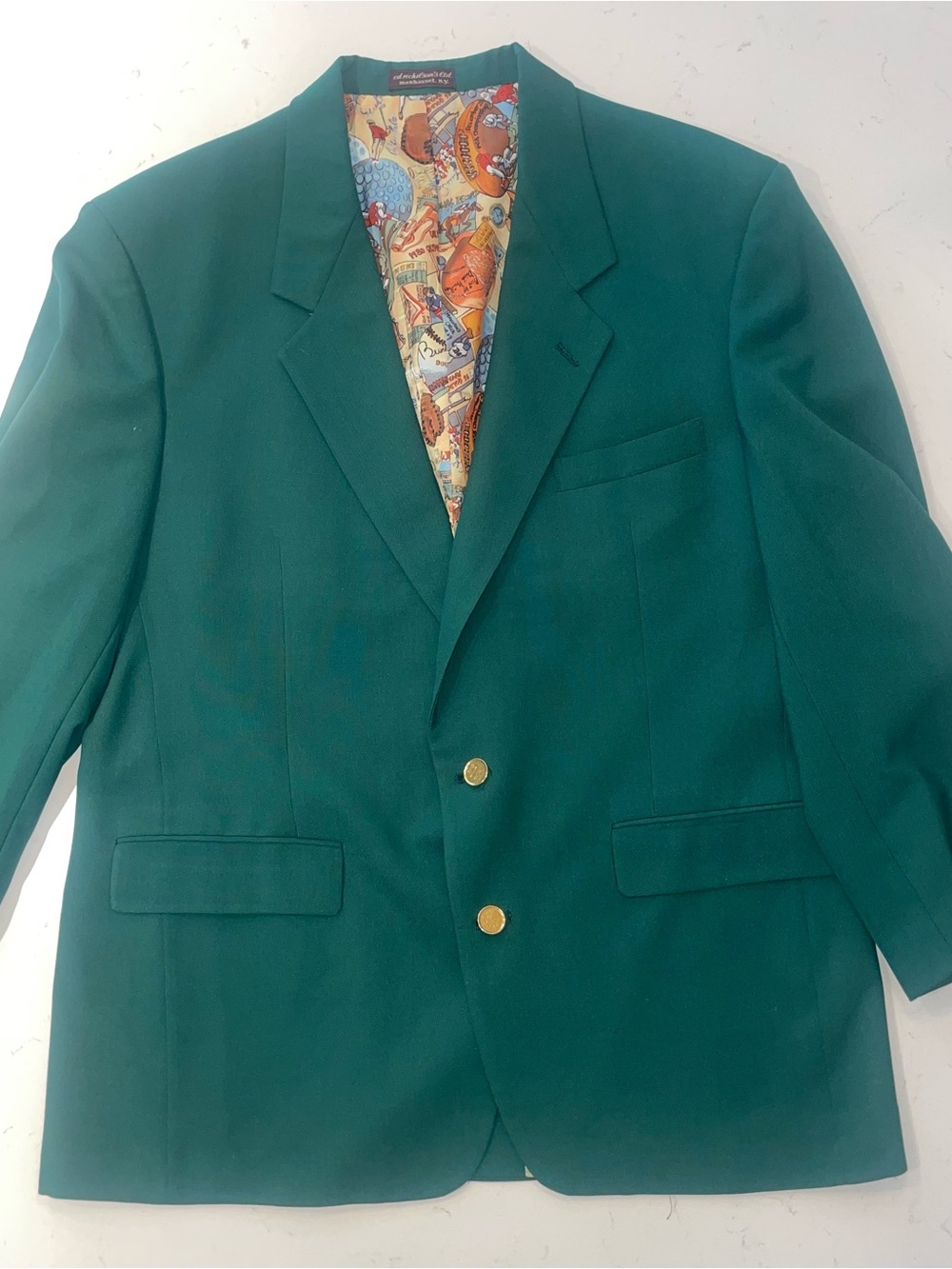 Vintage Classic Green Two-Button Blazer with Gold Buttons